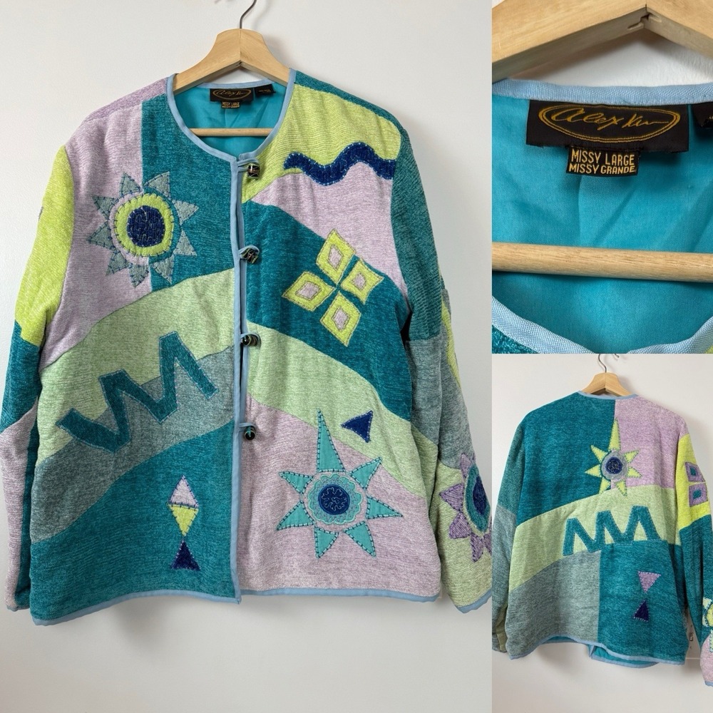 Alex Kim Embroidered Appliquéd Beaded Jacket Womens Missy Large Art-to-Wear‎